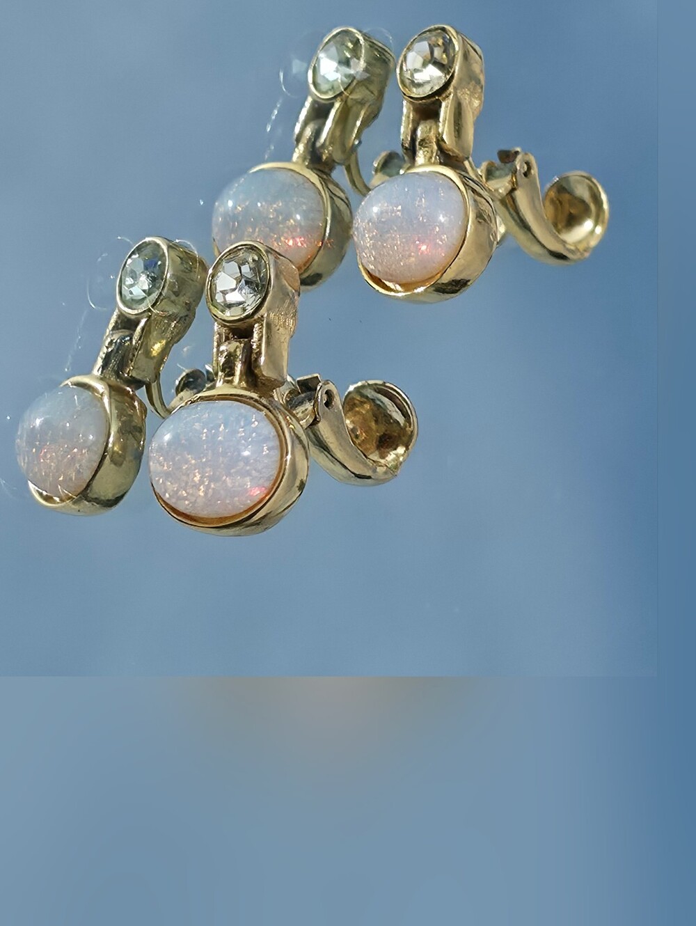 RARE 1980s Givenchy Faux Opal and Crystal Clip on Earrings - Picture 2 of 16
